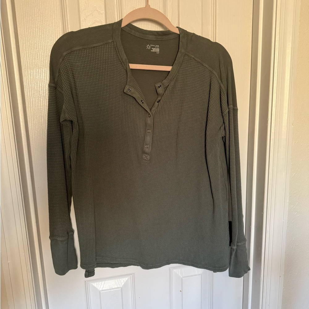 Aerie Olive Green Long Sleeve Henley Top